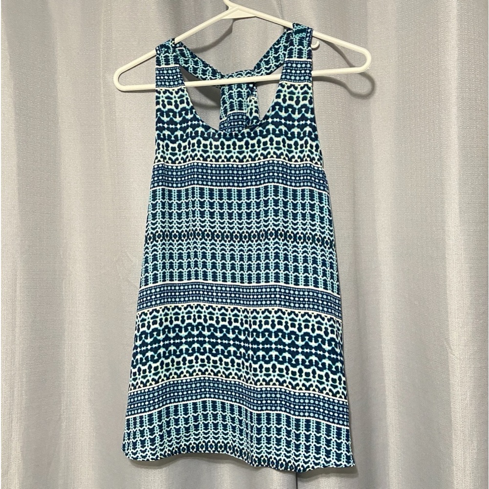CYNTHIA ROWLEY Razorback Tank Top, Blue And White Pattern, Size Small, Loose